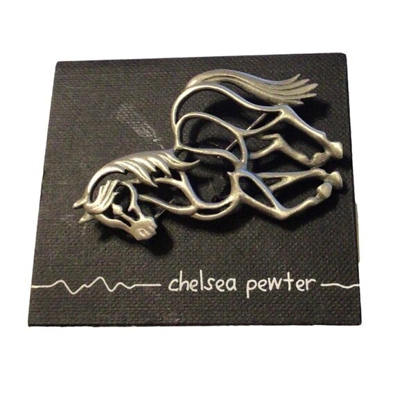 JJ Jonette Jewelry Galloping Horse Cut Out Pewter Signed 2 Inch Tall Vintage - Picture 3 of 4